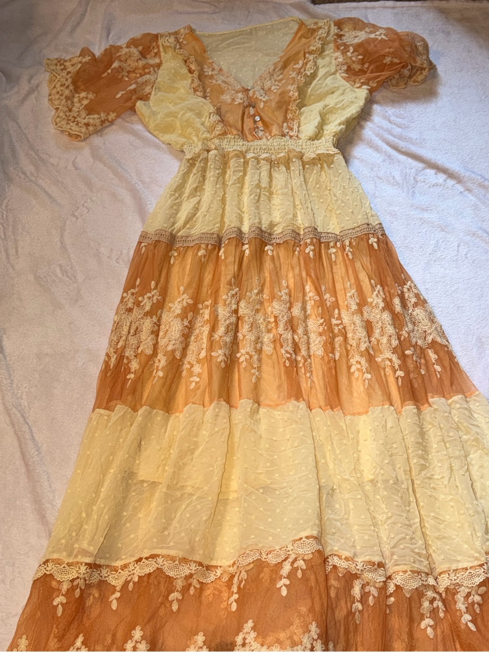 Boho Tiered Lace Maxi Dress in Cream & Tan